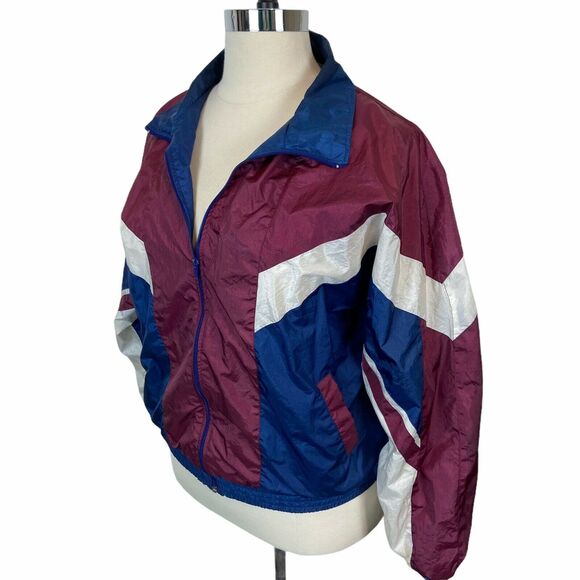 Authentic Industries Vintage Women's Blue Creamy White Maroon Track Jacket 1X-2X - Picture 4 of 16
